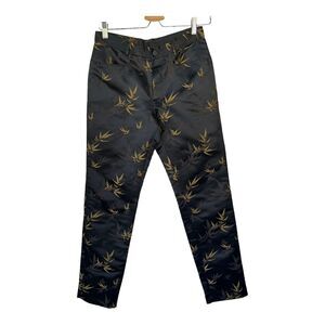 Vivienne Tam Black Chino Pants with Leaf Designs and Pockets Straight Leg Size 1